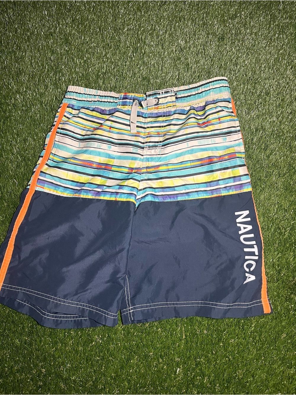 Nautica Kids Large Navy & Multicolor Striped Swim Shorts